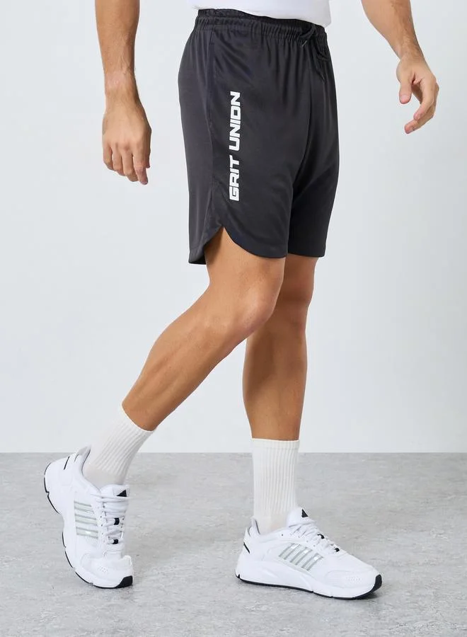 Styli Text Print Workout Shorts with Pocket