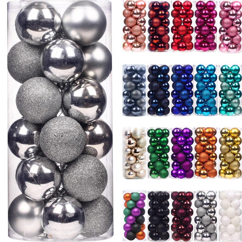 Emopeak 24Pcs Mini Christmas Balls Ornaments for Xmas Tree  Shatterproof Christmas Tree Decorations Hanging Ball for Holiday Wedding Party Decoration Silver 1231CM
