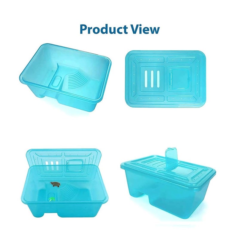 PET FUN Turtle Tank Aquarium with Lid | Habitat for Turtles, Crayfish, Reptiles Breeding Hermit Crab | Basking Ramp, Swimming Area & Safe with Escape Prevention (No Accessories) (Medium) - Image 4
