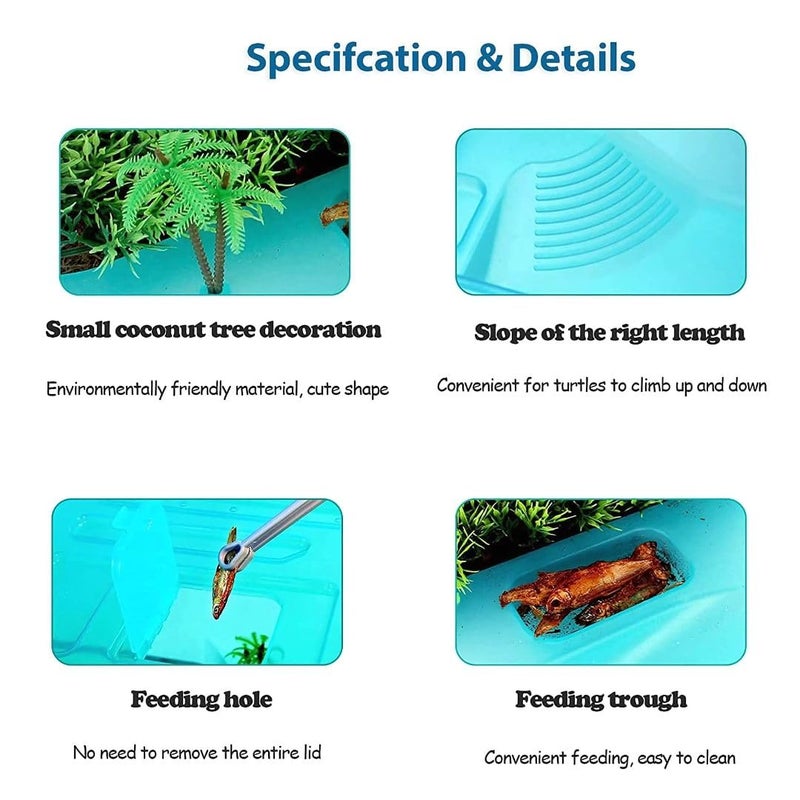 PET FUN Turtle Tank Aquarium with Lid | Habitat for Turtles, Crayfish, Reptiles Breeding Hermit Crab | Basking Ramp, Swimming Area & Safe with Escape Prevention (No Accessories) (Medium) - Image 5