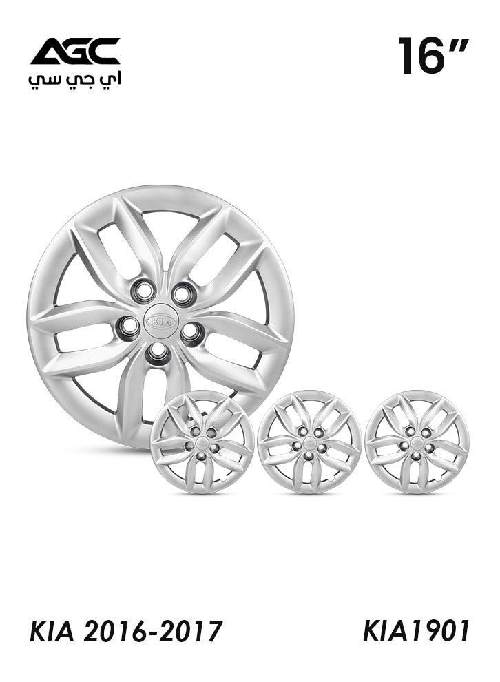 Agc 16 Inch Wheel Cover Set for Kia 2016–2017 – AGC KIA1901 Model, Durable ABS Snap-On Hub Caps, Silver Finish, Set of 4 Pieces,  - Image 1