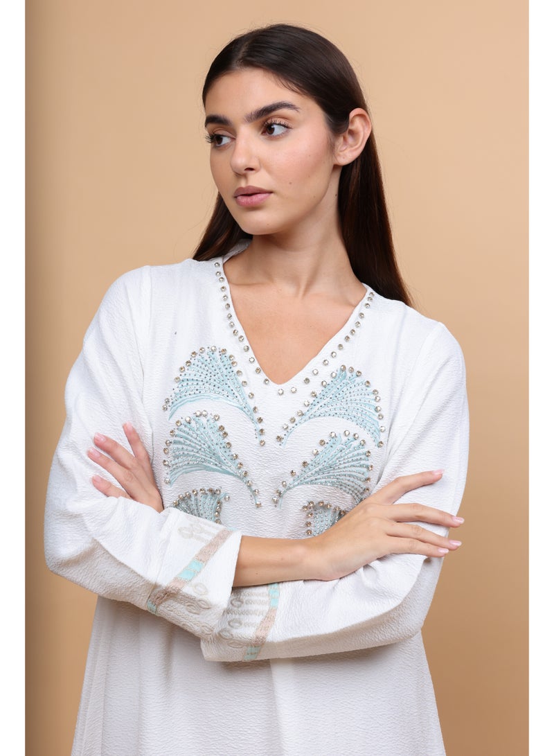 IKKXA Embroidery Modern Crystal Jalabiya - Image 2