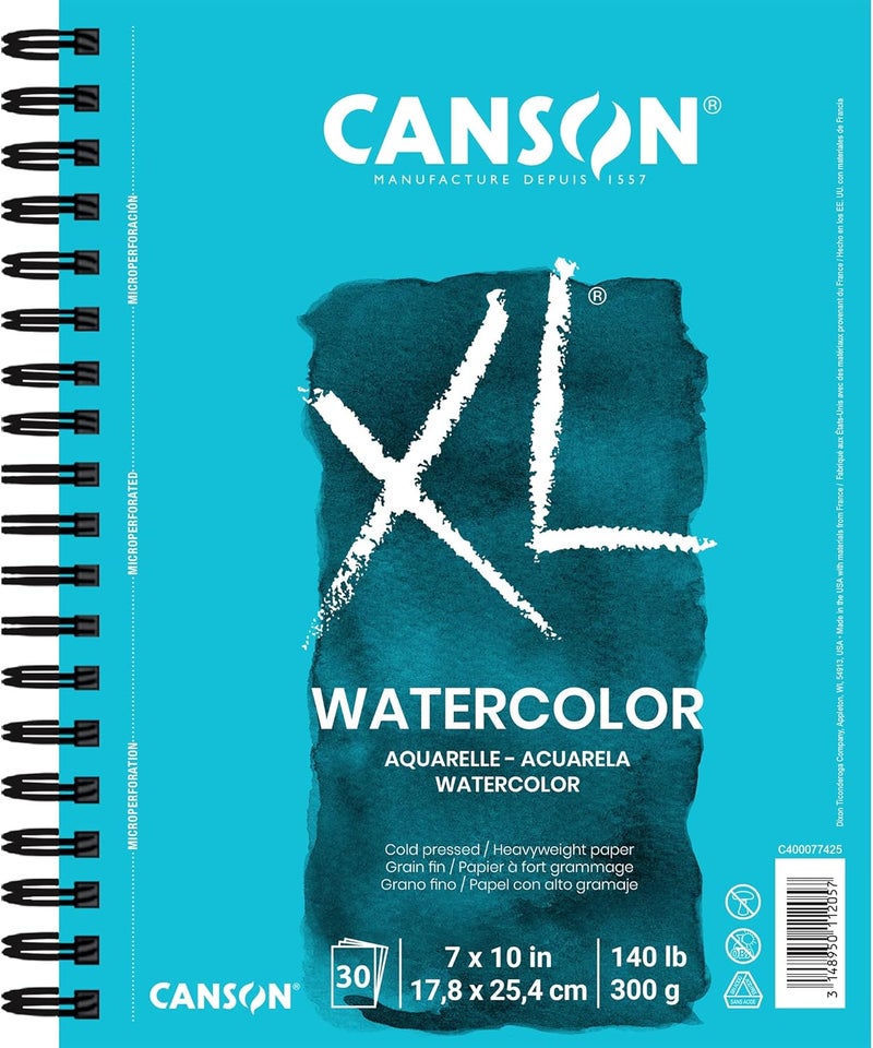 Canson XL Series Watercolor Paper Wirebound Pad 7x10 inches 30 Sheets 140lb300g  Artist Paper for Adults and Students  Watercolors Mixed Media Markers and Art Journaling - Image 1