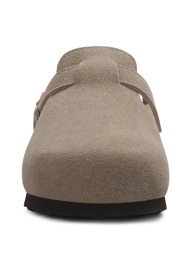 ODOLY Genuine Suede Clogs for Women Men Soft Cork Footbed Leather Mules Comfort Potato Shoes with Arch Support, Dark Grey, 8.5-9 Women/7-7.5 Men - Image 3