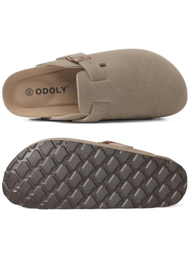 ODOLY Genuine Suede Clogs for Women Men Soft Cork Footbed Leather Mules Comfort Potato Shoes with Arch Support, Dark Grey, 8.5-9 Women/7-7.5 Men - Image 5