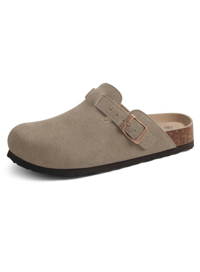 ODOLY Genuine Suede Clogs for Women Men Soft Cork Footbed Leather Mules Comfort Potato Shoes with Arch Support, Dark Grey, 8.5-9 Women/7-7.5 Men - Image 1