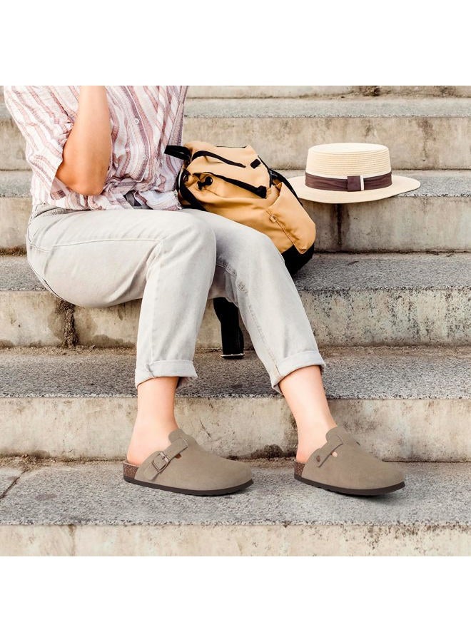 ODOLY Genuine Suede Clogs for Women Men Soft Cork Footbed Leather Mules Comfort Potato Shoes with Arch Support, Dark Grey, 8.5-9 Women/7-7.5 Men - Image 2