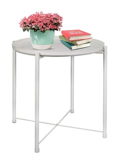 SKY-TOUCH Tray Table with Detachable Tray Top 42x42x53cm，Round Metal Coffee Table Waterproof Removable Tray Table，for Living Room Bedroom Balcony Office White  - Image 1