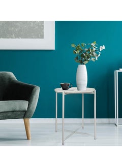 SKY-TOUCH Tray Table with Detachable Tray Top 42x42x53cm，Round Metal Coffee Table Waterproof Removable Tray Table，for Living Room Bedroom Balcony Office White  - Image 2