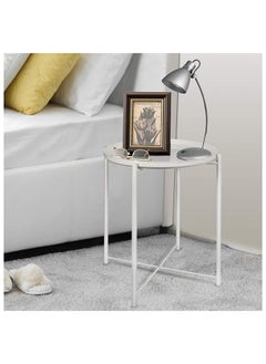 SKY-TOUCH Tray Table with Detachable Tray Top 42x42x53cm，Round Metal Coffee Table Waterproof Removable Tray Table，for Living Room Bedroom Balcony Office White  - Image 3