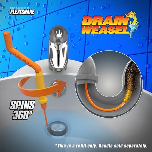 FlexiSnake Drain Weasel Refill - Sink Snake Hair Clog Remover Tool, Sink, Pipe, Bathroom, Bathtub Drain Cleaner, 18-inch Long Flexible Disposable Wands, Made in The USA, 5 Pack - Image 2
