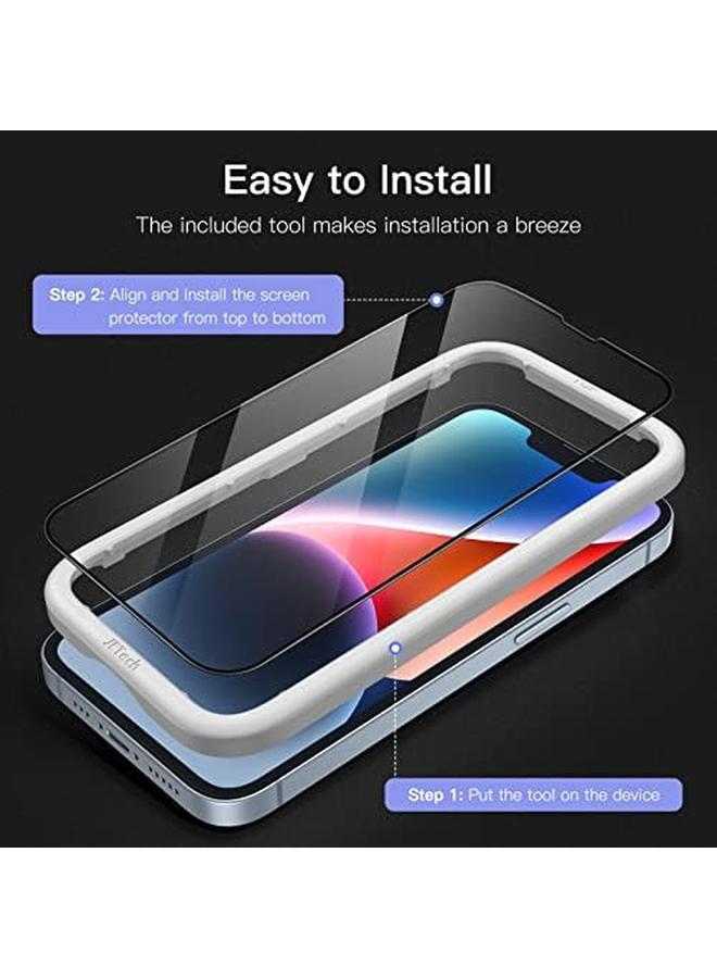 جي تيك واقي شاشة بتغطية كاملة لهاتف آيفون 14 مقاس 6.1 بوصة بحافة سوداء من الزجاج المقوى مع أداة تثبيت سهلة، عبوة من 3 قطع شفافة عالية الدقة - Image 4