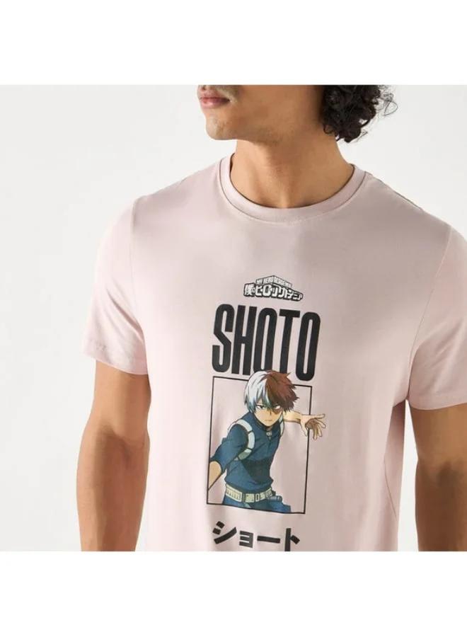 SP Characters Shoto Print T-shirt with Crew Neck and Short Sleeves