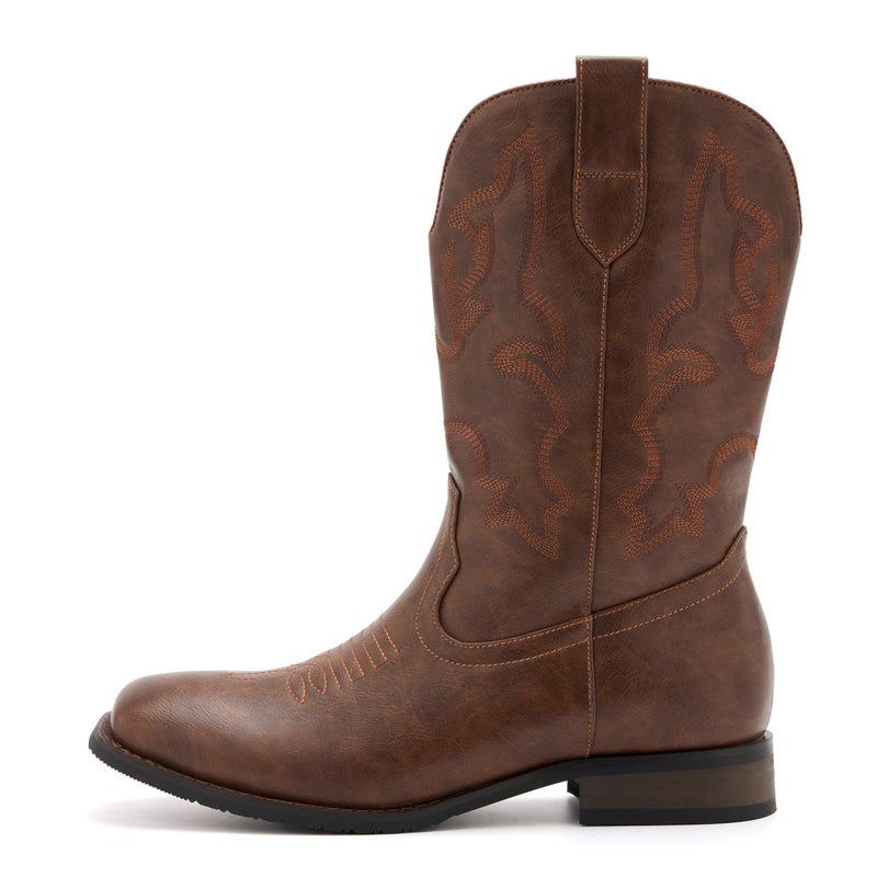vodvob Cowboy Boots for Men Classic Embroidered Western Boots Slip Resistant Square Toe Chunky Heel Ankle Boots Durable and Fashionable Retro Short Boots - Image 3