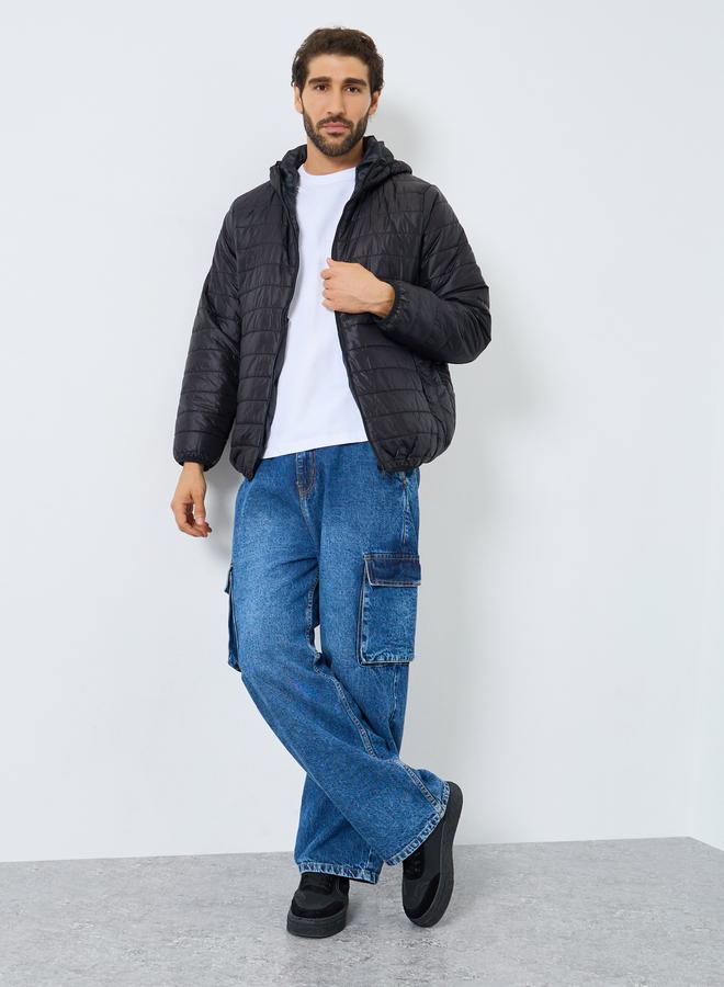 Styli Men Black Oversized Puffer Jacket with Hood - Image 2