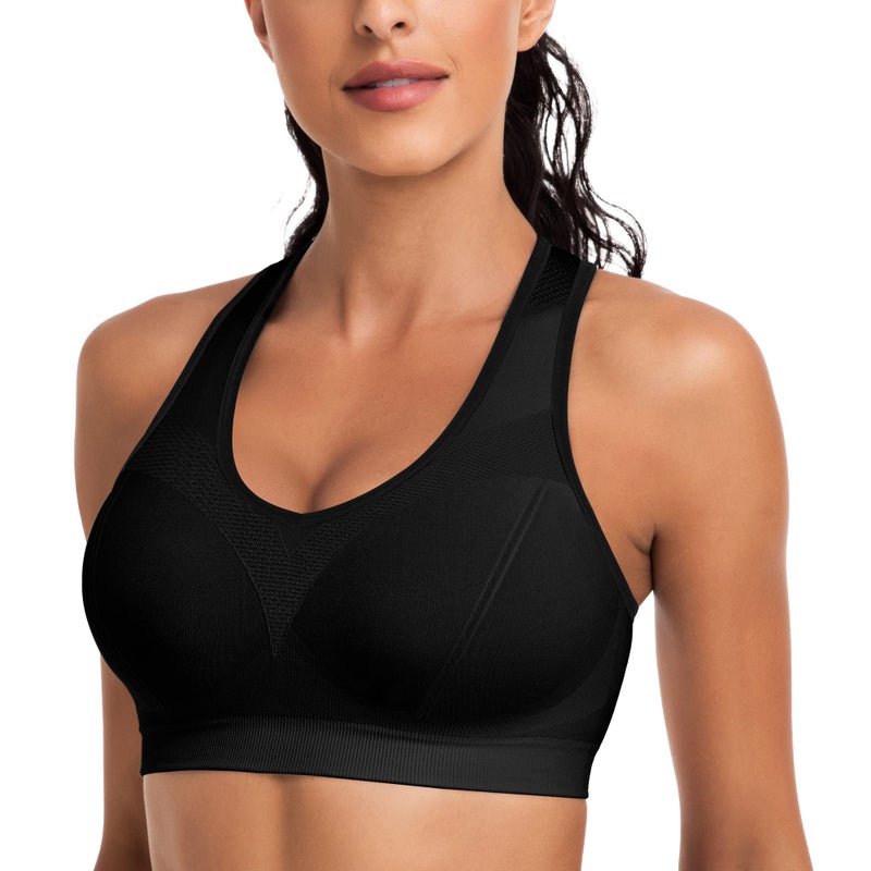 BHRIWRPY Racerback Sports Bras for Women with Pads - High Impact Athletic Tank Tops for Yoga and Workout Brassieres Bra - Image 4