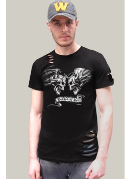 Rock&Roll Angel Devil Black Short Sleeve Ripped T-Shirt 