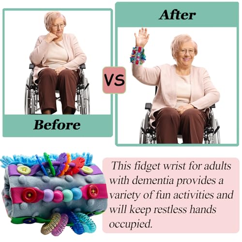 Heyshapeing Fidget Blanket for Adult Dementia Products for Elderly Alzheimers Dementia Activities for Seniors Fidget Wrist Cuff Sensory Bracelet for Seniors Dementia Gifts RedGrey - Image 5