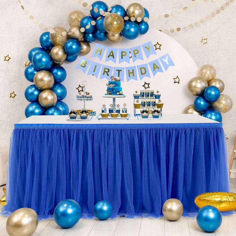 Royal Blue Tulle Table Skirt for Baby Shower 9ft Tutu Table Cloth Cover for Wedding Reception Bridal Shower Birthday Party Graduation Banquet Decorations