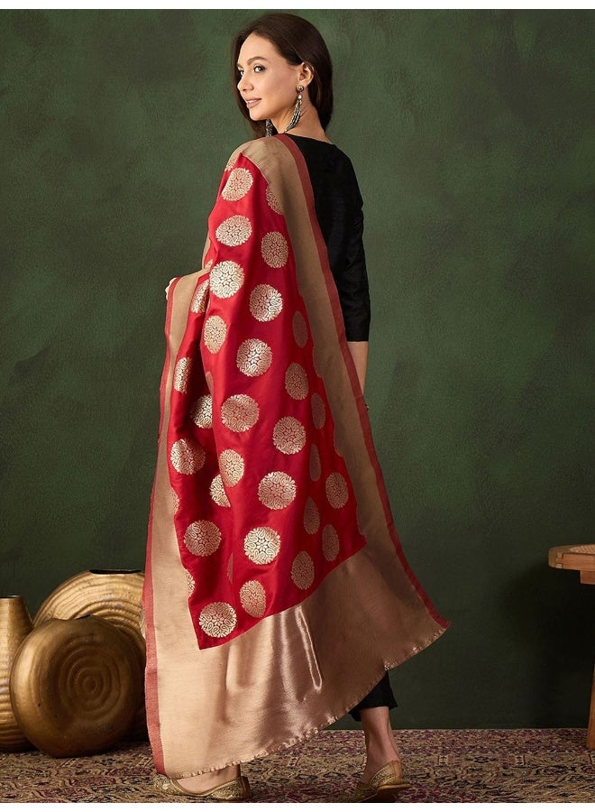 AKS Black & Gold Toned Embroidered Kurta And Trousers With Banarasi Dupatta - Image 4