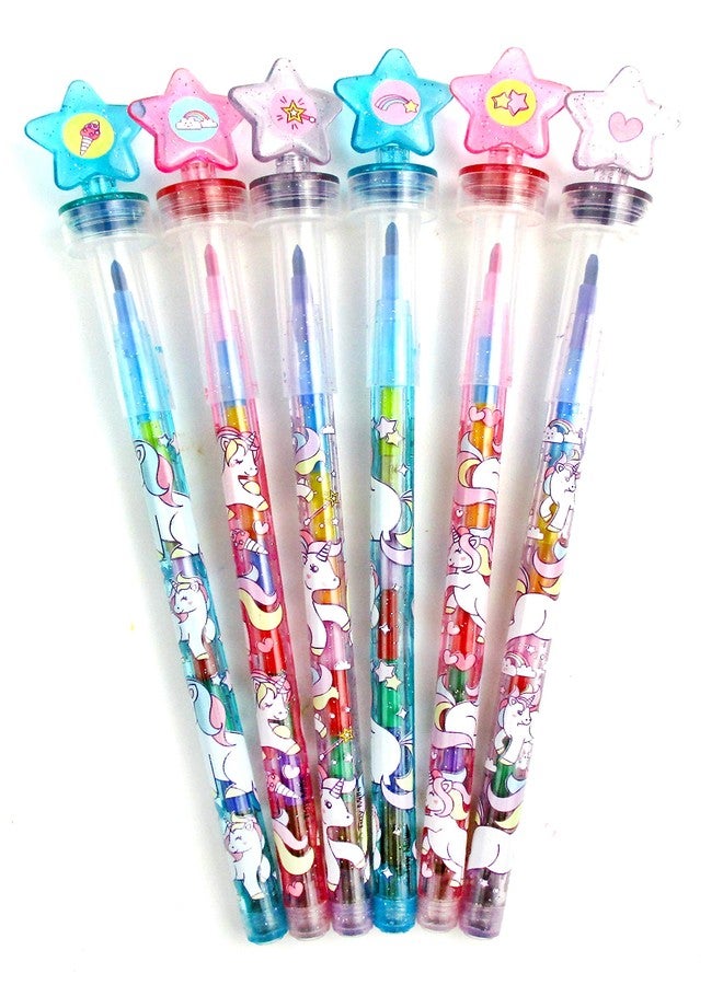 TINYMILLS 24 Pcs Unicorn Rainbow 2 in 1 Stacking Crayons with Stamp Topper, Kids Party Favors, Pinata Fillers for Girls Birthday Party, Goodie Bag Stuffers, Classroom Prizes Rewards - Image 2