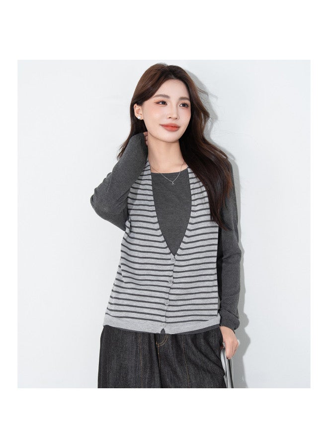 Baleno [Contains Wool] Faux Two-Piece Layered Women'S Knitwear With Neck Tie, Fashionable Korean-Style Long-Sleeve Top - Image 5