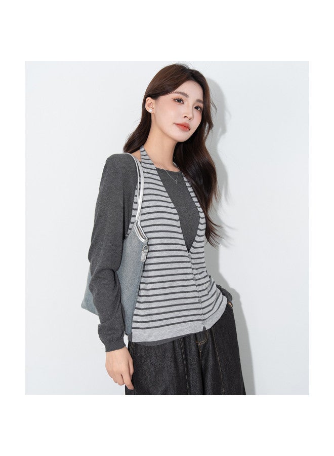 Baleno [Contains Wool] Faux Two-Piece Layered Women'S Knitwear With Neck Tie, Fashionable Korean-Style Long-Sleeve Top - Image 4
