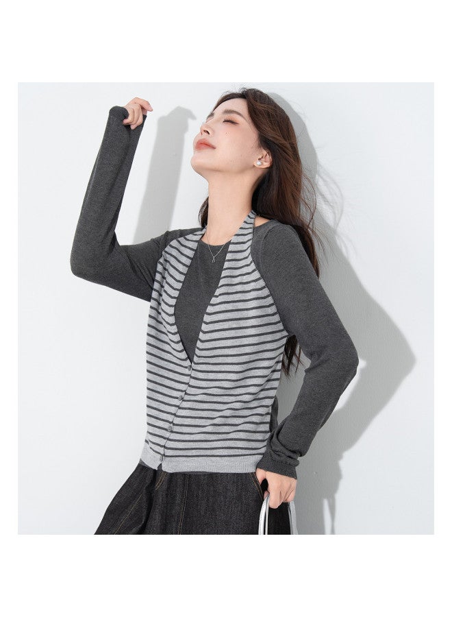 Baleno [Contains Wool] Faux Two-Piece Layered Women'S Knitwear With Neck Tie, Fashionable Korean-Style Long-Sleeve Top - Image 3