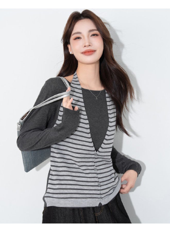 Baleno [Contains Wool] Faux Two-Piece Layered Women'S Knitwear With Neck Tie, Fashionable Korean-Style Long-Sleeve Top - Image 1