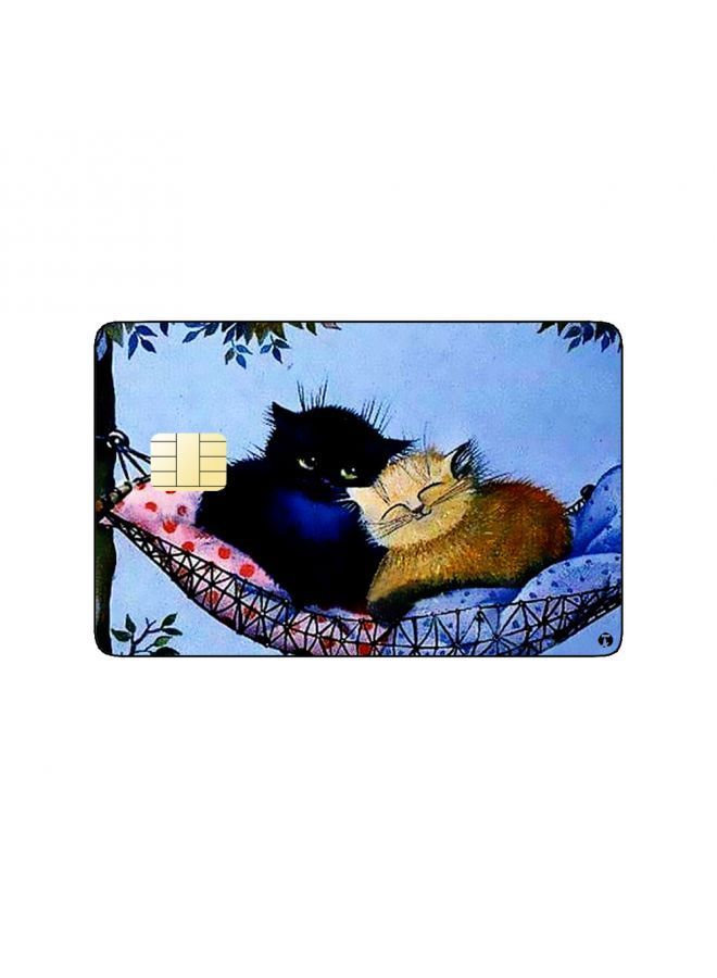 RKN PRINTED BANK CARD STICKER Cute Cats Drawing On Swing At Night - Image 2