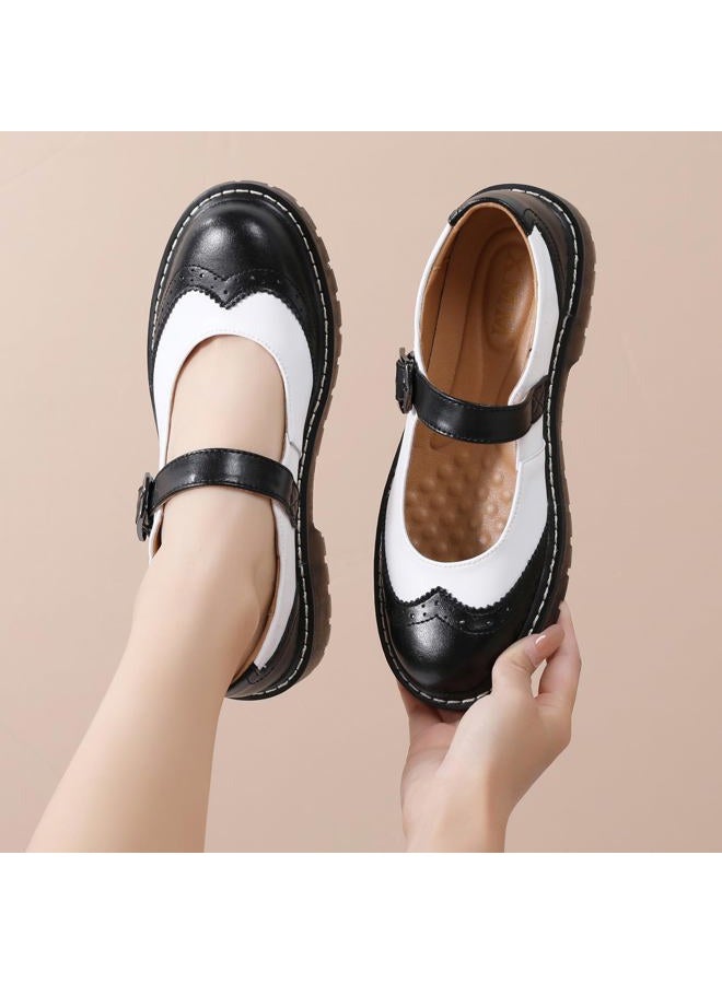 XMM Mary Jane Shoes Women Black Mary Janes Flats Ladies Oxford Shoes for Women Comfort Leather Round Toe Non-Slip Ankle Strap Dressy Casual Cute Girls Kawaii Lolita School Trendy Shoes White US 8 - Image 4