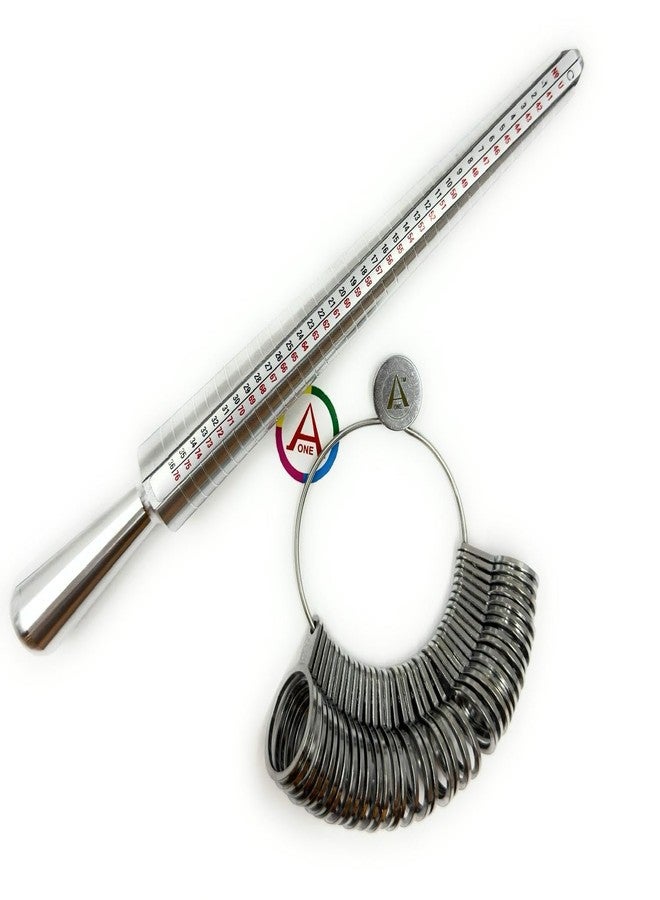 Aone Universal Ring Sizer Steel Gauge & Ring Stick Aluminium Set with International/Standard Markings for Measuring Finger Ring Sizes for Jewellery Making, Jewellery Repair & Hobby Crafts DIY - Image 1