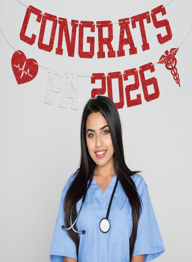 ZACHAKO Red Glitter Congrats PA 2026 Banner, PA Class of 2026/Congrats PA/She Did It, 2026 PA Graduation Party Decorations Supplies - Image 5
