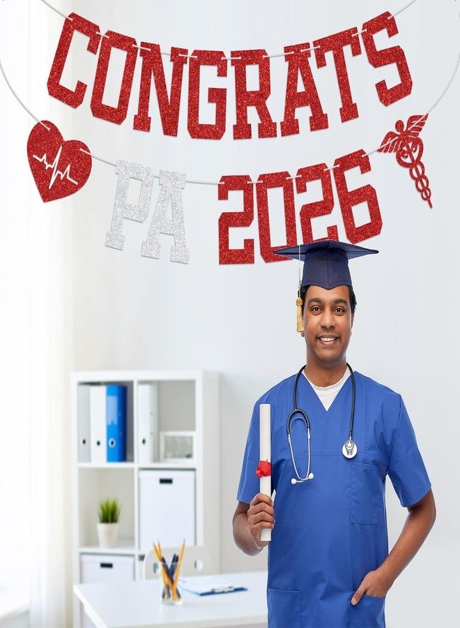 ZACHAKO Red Glitter Congrats PA 2026 Banner, PA Class of 2026/Congrats PA/She Did It, 2026 PA Graduation Party Decorations Supplies - Image 3