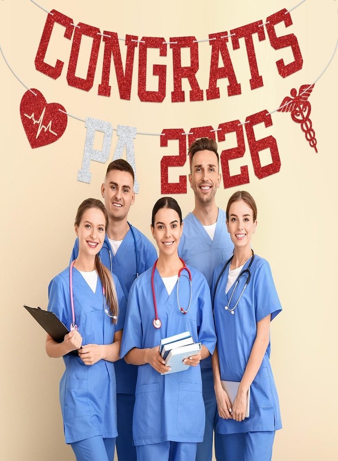 ZACHAKO Red Glitter Congrats PA 2026 Banner, PA Class of 2026/Congrats PA/She Did It, 2026 PA Graduation Party Decorations Supplies - Image 4
