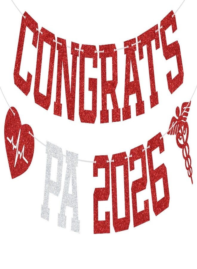ZACHAKO Red Glitter Congrats PA 2026 Banner, PA Class of 2026/Congrats PA/She Did It, 2026 PA Graduation Party Decorations Supplies - Image 1
