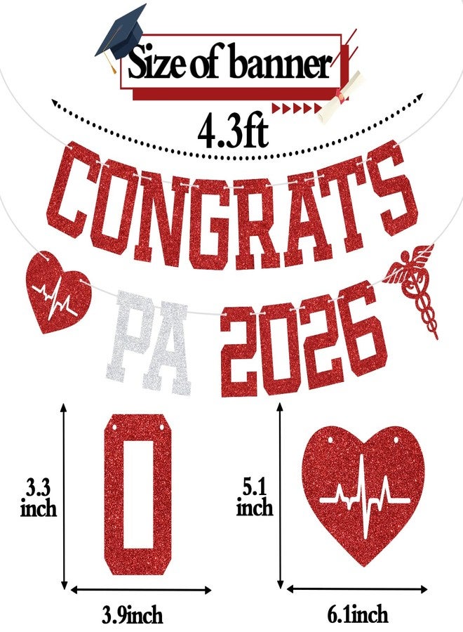 ZACHAKO Red Glitter Congrats PA 2026 Banner, PA Class of 2026/Congrats PA/She Did It, 2026 PA Graduation Party Decorations Supplies - Image 2