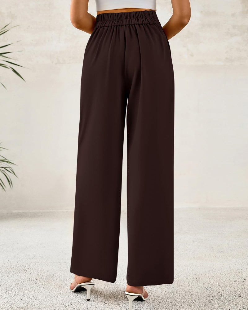 BTFBM Women Wide Leg Dress Pants 2026 High Waisted Button Pleated Business Casual Trousers Office Work Palazzo Pants(Dark Brown, X-Large) - Image 3