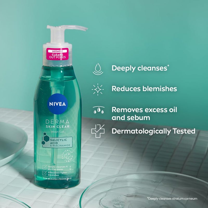Nivea NIVEA Derma Skin Clear Wash Gel 150ml Deep Cleansing Face Wash Gel Salicylic Acid Face Wash Enriched with Niacinamide to Cleanse Pores and Remove Impurities - Image 4