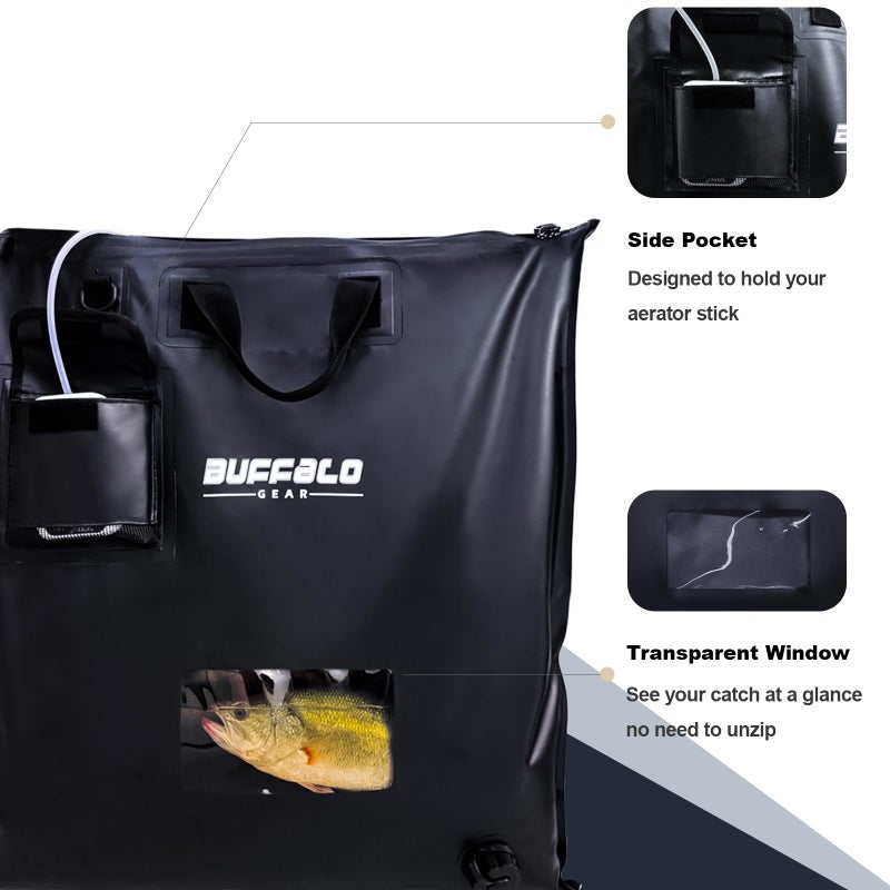 Buffalo Gear Heavy Duty Fishing Tournament Weigh Bag - Fish Weigh-in Catch Bag with Transparent Window & Oxygen Pump Pocket for Live Bait - Image 4