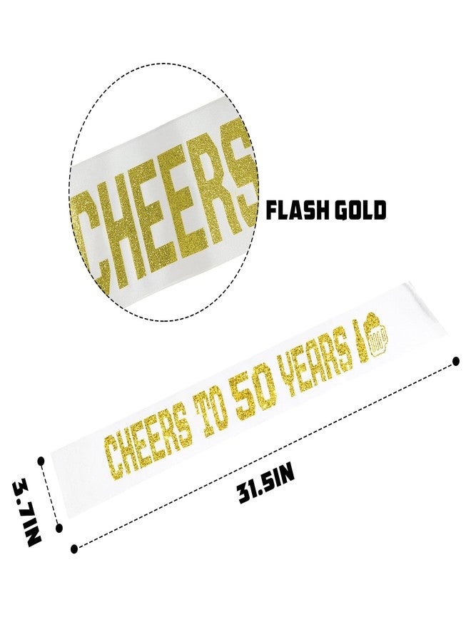 PYQWA Cheers to 50 Years Sash with Gold Foil - White Soft Satin for Women or Man - Happy 50th Birthday Sash Gifts - 50 Years Old 50th Anniversary Party Favors Supplies - Image 3