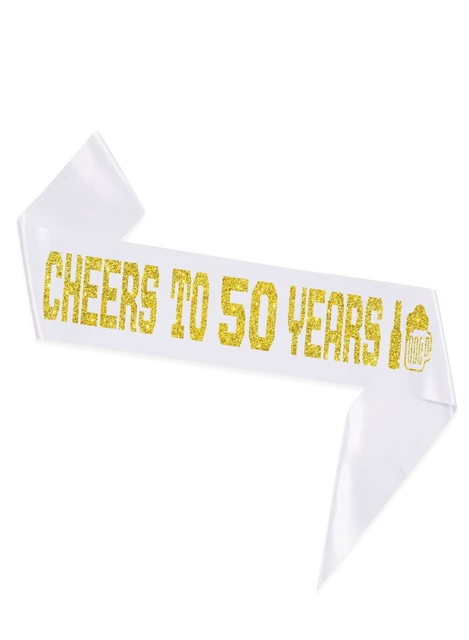 PYQWA Cheers to 50 Years Sash with Gold Foil - White Soft Satin for Women or Man - Happy 50th Birthday Sash Gifts - 50 Years Old 50th Anniversary Party Favors Supplies - Image 2