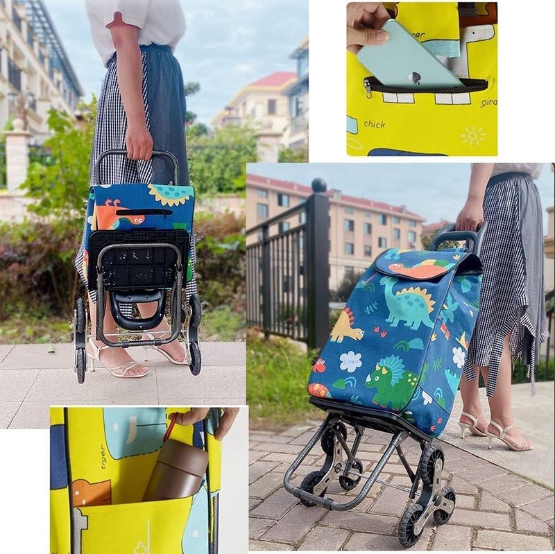 Grocery Shopping Cart Shopping Trolley Foldable Shopping Trolley 6 Wheels Stair Climbing Trolley Bag Detachable 35L Large Shopping Cart Travel Picnic Camping Folding Shopping Trolley Shopping Cart(B) - Image 2