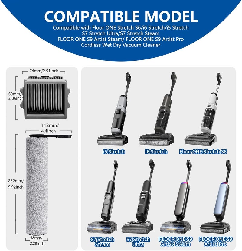 keluke Roller Brush and Filter Replacement Compatible with Tineco Floor One Stretch S6/ i6 /i5 Stretch /S9 Artist /S7 Stretch Cordless Vacuum Cleaner Replacement Parts - Image 2