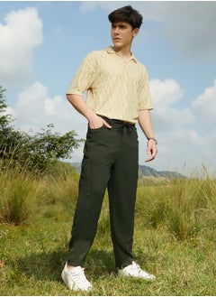 Campus Sutra Men's Sacramento Green Tapered Tailored Trousers  - Image 3