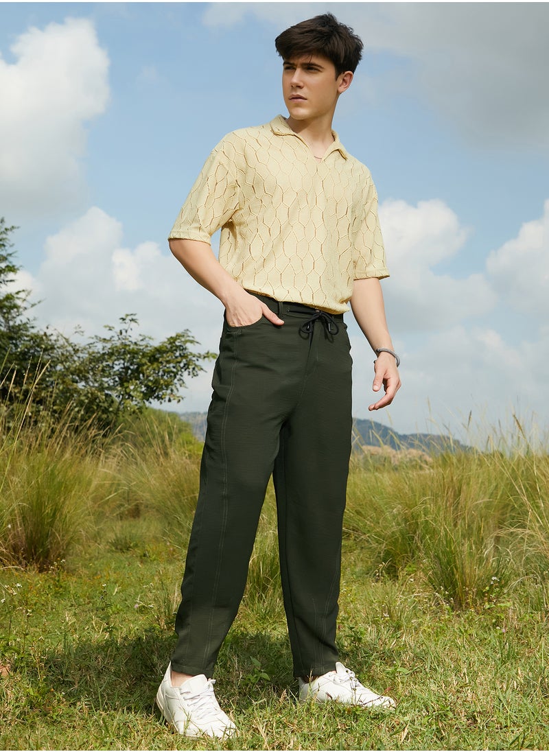 Campus Sutra Men's Sacramento Green Tapered Tailored Trousers  - Image 3