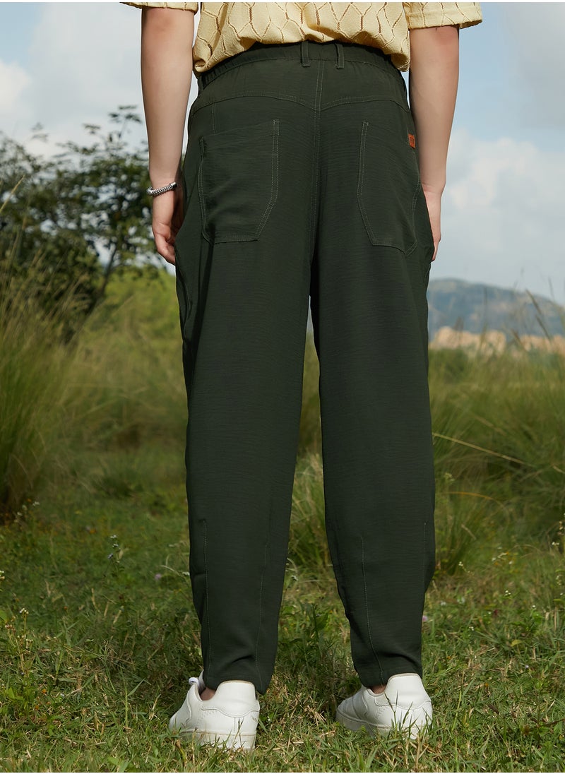 Campus Sutra Men's Sacramento Green Tapered Tailored Trousers  - Image 2