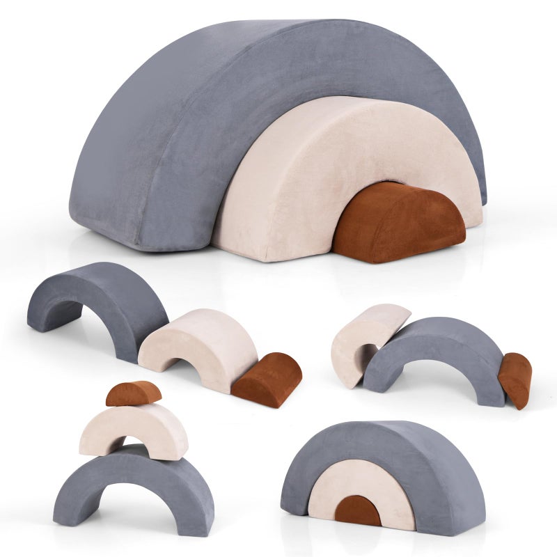 INFANS Climbing Toys for Toddlers 3pc Foam Climbing Blocks Rainbow Shaped Indoor Play Set Soft Equipment Modulars Rainbow Crawling Tunnel Playroom Couch for Children Playroom Baby Grey - Image 3