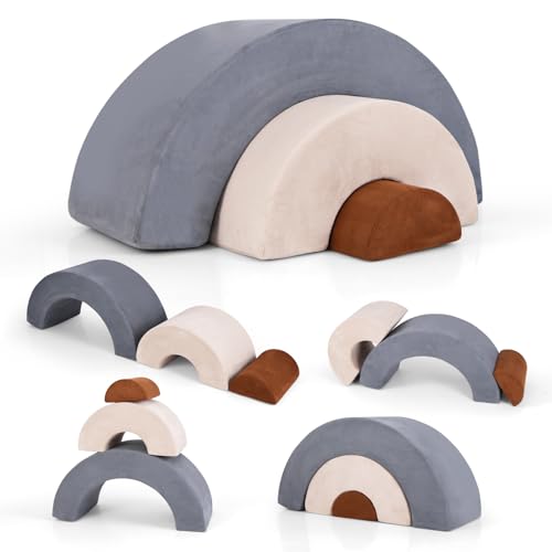 INFANS Climbing Toys for Toddlers 3pc Foam Climbing Blocks Rainbow Shaped Indoor Play Set Soft Equipment Modulars Rainbow Crawling Tunnel Playroom Couch for Children Playroom Baby Grey - Image 1