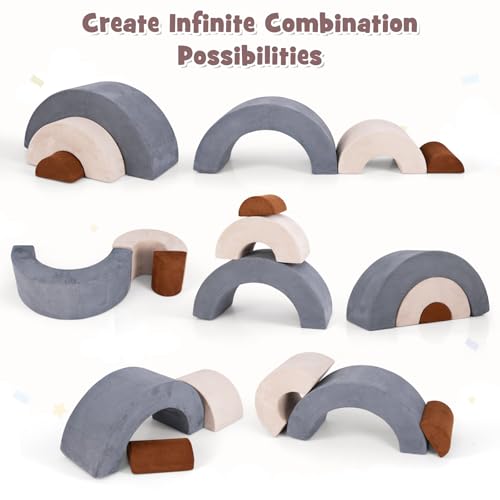 INFANS Climbing Toys for Toddlers 3pc Foam Climbing Blocks Rainbow Shaped Indoor Play Set Soft Equipment Modulars Rainbow Crawling Tunnel Playroom Couch for Children Playroom Baby Grey - Image 5